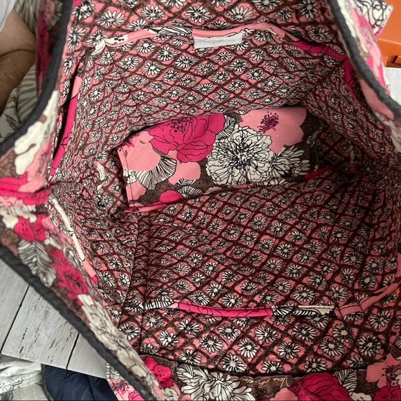 PREOWNED VERA BRADLEY PINK FLORAL TOTE BAG SHOULDER PURSE BROWN - Picture 7 of 10